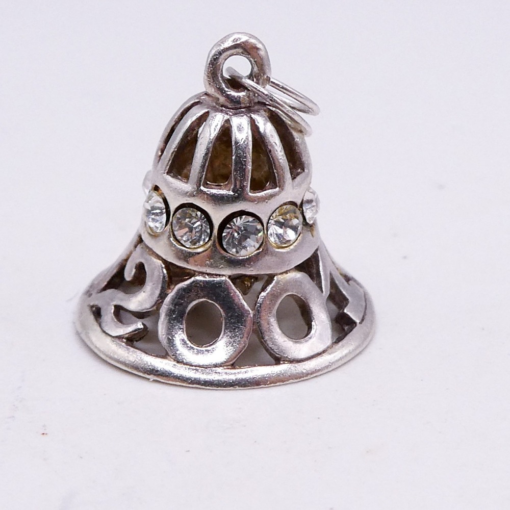 2001 Jezlaine Sterling Silver 925 Rhinestone Figural Bell Vintage Bracelet Charm